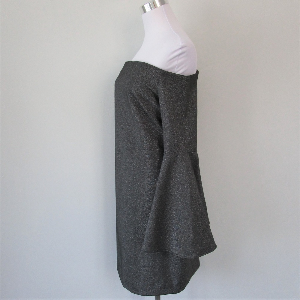 NWT Metallic Silver Off Shoulder Bell Sleeve Dress - Picture 5 of 8